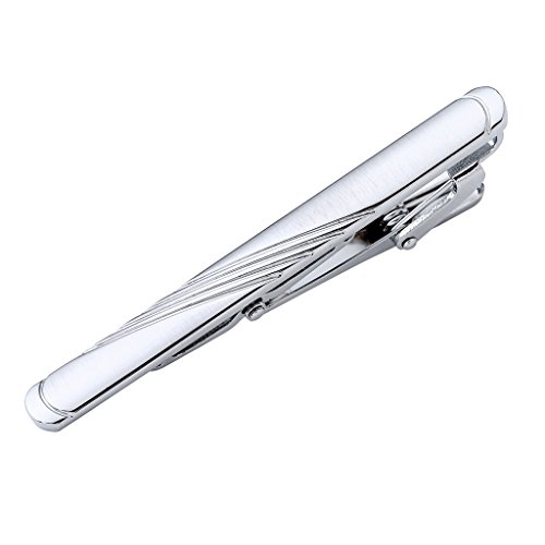 PiercingJ Stainless Steel Exquisite GQ Tie Bar Clip ,Silver Tone with Sloping Grain, 2.3Inches
