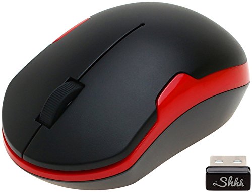 SHHHMOUSEWireless Silent Noiseless Clickless Mobile Optical Mouse with USB Receiver and Batteries Included, Portable and Compact, For Notebook, PC, Laptop, Chromebook, Computer, MacBook (Black/Red)