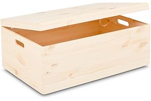 PINUS WOODEN ITEMS PRODUCTION Pinus - drewniane pudełko z pokrywką, 60x40x23 cm, skrzynia rzemieślnicza z dwoma uchwytami, drewniane pudełko, drewniana skrzynia na skarby, pudełko do przechowywania, sosna