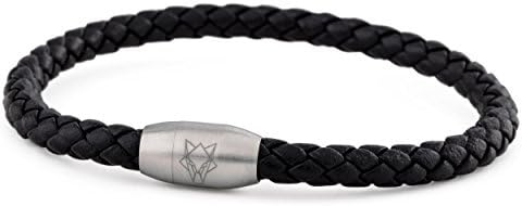 Akitsune Silva Leather Bracelet Magnetic Closure | 5mm | Link Bangle Trinket Women Stainless Steel Bracelet Simple - Silver Matte Black Gold