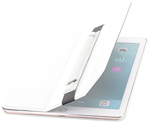 StilGut Pencil-Halter für Apple 12,9″ iPad Pro aus echtem Leder mit Lightning-Adapter-Fach. Stift-Halterung zur sicheren Aufbewahrung des Apple Pens, Weiß - 4