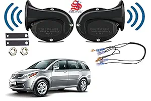 SHOP4U Square Shape Car Windtone Horn with Wire for Tata Aria (Set of 2 Horn with Wire, Black)