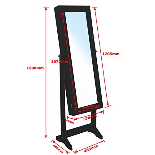 SAILUN® Schmuckschrank Spiegelschrank Standspiegel Schrank mit Spiegel, Regale Aufbewahrung für Ohrringe, Halskette, Broschen, Armbänder, Ringe, Kosmetik (Schwarz, A Type) - 6