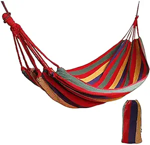 ONPRIX Outdoor Camping Canvas Fabric Portable Garden Hammocks Striped Ultralight Beach Swing Bed with Strong Rope