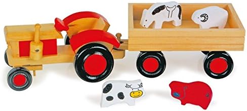 small-foot-design Solid Wood Tractor and Animals, with Trailer for all five Animals, Promotes Role-Playing Games, age 3 +
