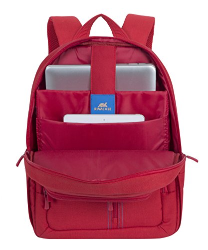 RIVACASE Notebook Rucksack bis 15.6“ – Stilvolle Tasche aus wasserabweisenden Material und extra verstärkten Seiten – Rot - 2