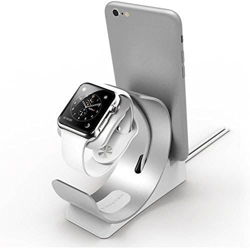Loti Houseware 2 In 1 Charging Stand Holder / Dock Station With Anti-slip Rubber For Apple watch IPhone 5 6 7 Plus and Tablet - Silver