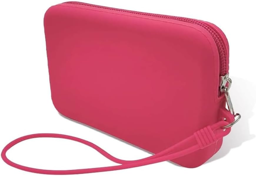 MIRKUZI Bolsas de aseo, 1 Neceser de viaje con cremallera elástica de silicona suave, monedero largo, bolso de mano, minibolso (fucsia)