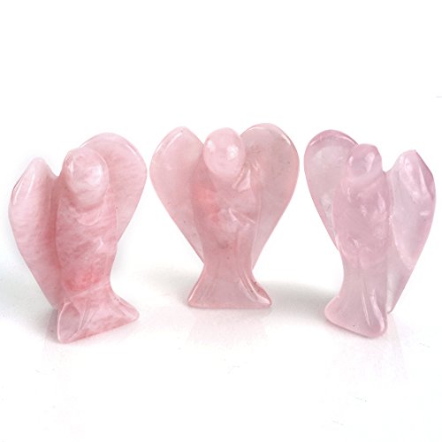 JOVIVI Dekoration Reiki Edelstein Kristall Engel Figur Schutzengel Talisman Gluecksbringer Energietherapie Deko(Rosenquarz) - 3