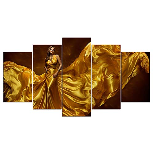 MXSNOW 5 Peintures sur Toile Impression d'art Peinture Affiche HD Sexy Robe d'or Femme Toile Mur Photo pour La Décoration Intérieure Chambre d'enfants Impressions sur Toile