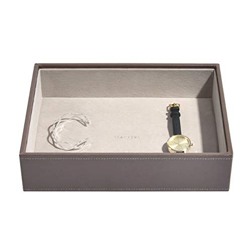 Stackers Classic Size |Caja de la joyería Organizador con Profunda sección Abierta para los Relojes y Pulseras, visones y Forro de Terciopelo Gris