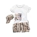 BOBORA Toddler Baby Boy T-shirt Top+Hat+ Plaid Pants Shorts Clothes Outfit Set
