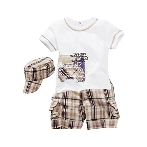 BOBORA Toddler Baby Boy T-shirt Top+Hat+ Plaid Pants Shorts Clothes Outfit Set