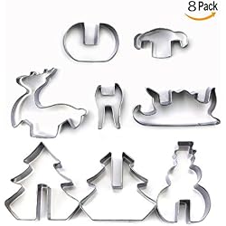 OFKPO Moldes para Galletas de Navidad,Navidad Set para Principiantes (8 Unidades) de Acero Inoxidable