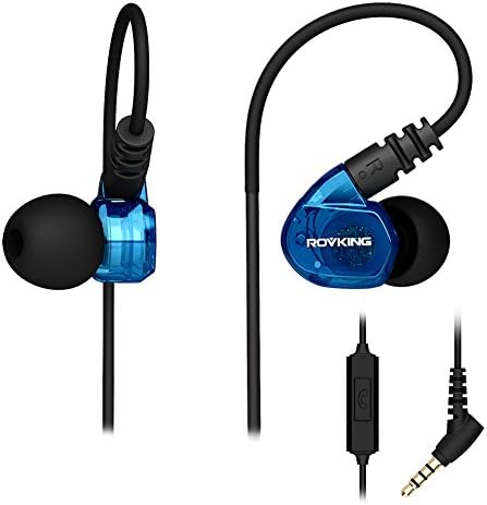 ROVKING Wired Running Earphones With Remote and Microphone Noise Isolating Sweatproof Over In Ear Sports Headphones for Workout Gym Jogging Exercise for iPhone iPod Samsung Android Phones, Soft Earhook, Lightweight, Stay in Ears (Blue)