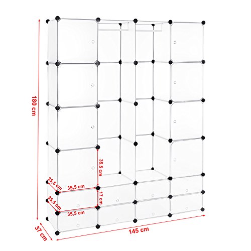 Songmics Kleiderschrank Garderobenschrank Steckregalsystem mit Schuhregal/2 Kleiderstange Kapazität 960L Weiß 180 x 145 x 37 cm LPC42W - 5