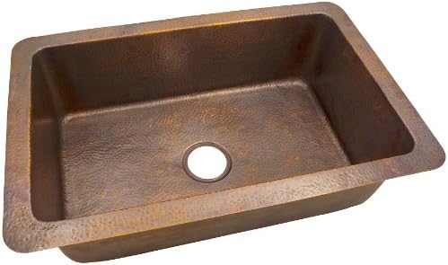 The Copper Factory CF163AN Solid Hand Hammered Copper 32-Inch by 21-Inch Large Single Bowl Drop-In/Undermount Sink, Antique Copper
