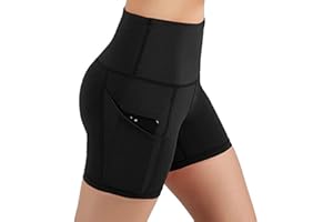 KOEMCY Shorts de Sport Femme Yoga Pantalons Shorts avec Poches Taille Haute Amincissant Collants Course Leggings Collants Shorts pour Gym Fitness Jogging Running