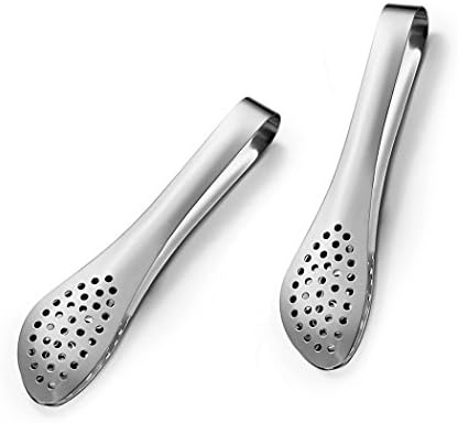 HornTide Stainless Steel Tongs Pack of 2 Piece Head Mesh Design for Barbecue Cooking Salad Kitchen Serving Tong Set 9-inch 22cm