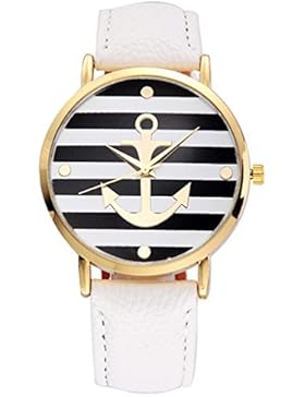 HITOP Vintage Retro Damen Armbanduhr Basel-Stil geometrischen Streifen Anker Lederarmband Quarz Uhr Top Watch...