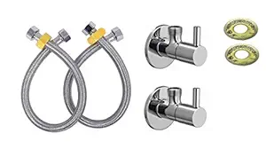 Jagger Turbo Angle Valve with Connection Pipe, Wall Flange and Teflon Tape, Connection Pipe for Geyser wash Basin Bathroom Toilet with Angle Valve Set of 2 (2) Angle Valve with Connection Pipe (2)