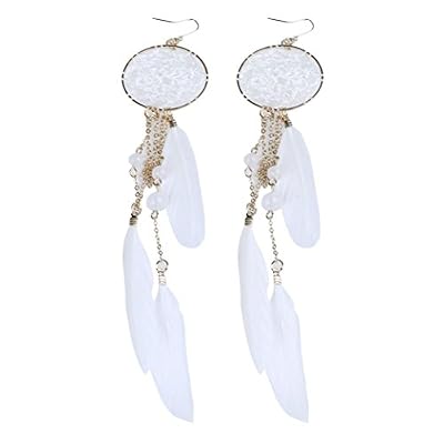 Ouneed® Plume Attrape Reve Perle Boucle d'Oreille (Blanc)