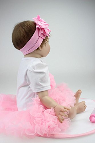 Nicery Reborn Baby Doll Soft Simulation Silicone Vinyl 22inch 55cm Magnetic Mouth Lifelike Toy Smile Princess Girl Pink Dress