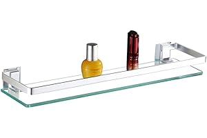 Mgchowue Badezimmerregal Glas Bad-Regal, Glasablage Wandregal 60 80cm Badezimmer Regal Badablage Ablageregal - mit Reling aus Chrom & 8mm Hartglas Badregal