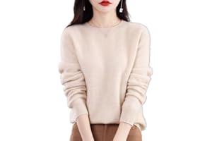 LOVEWLVNCL Swetry kaszmirowe dla kobiet, 100% kaszmirowy jednolity sweter z długim rękawem miękkie modne swetry z wycięciem pod szyją, jesienne zimowe swetry dla kobiet