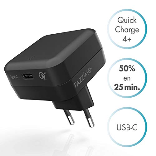 PAZZiMO Cargador USB Tipo C Negro, Ligero y Adaptable, Cargador rápido Quick Charge 4+ / Power Delivery con 27 W, Cargador para iPhone, Samsung, Huawei, Xiaomi y más