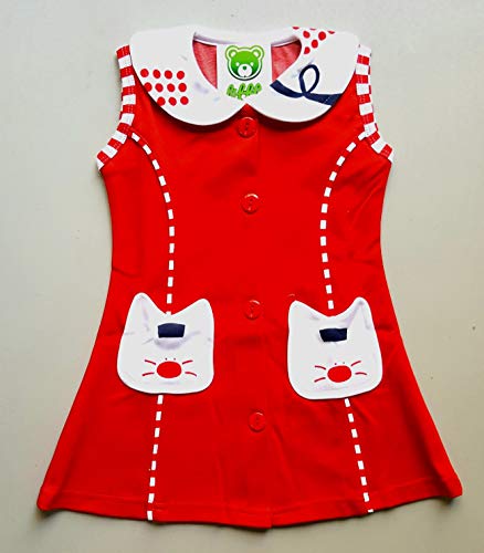 LITTLE PANDA Frock for Baby Girls Cotton Dress (RED, 5-6 Years)