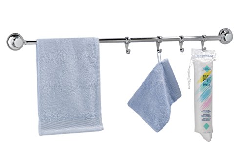 EverLoc EL-10264 Vakuumsystem - Nie wieder bohren! Hakenleiste mit Haken, länge 35-44 cm, Metall, chrom, 44 x 3.3 x 5 cm