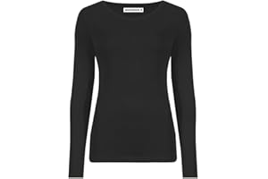 janisramone Womens Ladies Round Neck Long Sleeve T-Shirt Stretchy Plain Fitted Basic Jersey Casual Tee Top