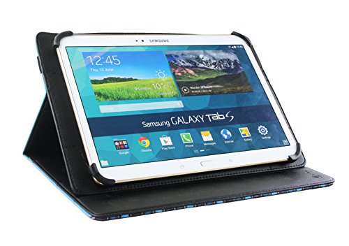Emartbuy® Denver TIQ-11003 10.6 Zoll Tablet Universalbereich ( 10 – 11 Zoll ) Jahrgang Streifen Blau Multi Angle Exekutiv Folio Mappen Kasten Abdeckung mit Kartensteckplätze + Eingabestift - 2
