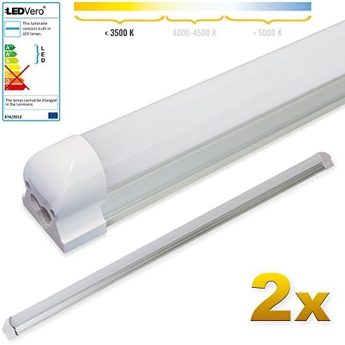 LEDVero 2x SMD LED Strip Light in Warm White T8 G13 120 cm 18 W Tube Milky Cover, 1800lumen- Ready to Install