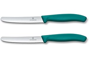Victorinox Swiss Classic set 2 coltelli da tavola seghettati, coltelli da pane, 11 cm, acciaio inox, lavabile in lavastoviglie, Swiss Made, Verde