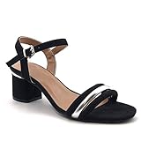  Angkorly - Zapatillas Moda Sandalias Tacón escarpín Abierto La Noche Matrimonio Ceremonia Mujer patrón de Rayas básica básica Tacón Ancho Alto 8 CM - Negro M538 T 38