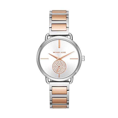 Michael Kors Damenuhr Portia, QuarzMultifunktionswerk, 37mm Silbernes Edelstahlgehäuse mit Edelstahlarmband, MK3709