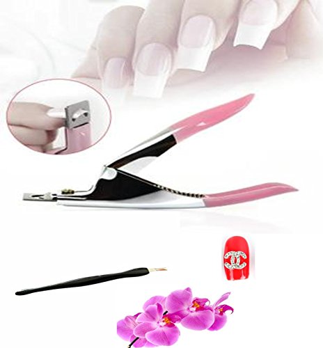 Bella Coqui Net Cutting Tip False Nails Capsules + 1 Small Guillotine Nail Art Manicure Cuticle Cutter + 1 Jewel Nail Rhinestones Letter