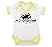 Motorcyclist In Training Design Baby Bodysuit with Yellow Contrast Trim & Black Print