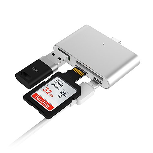 MICGOGO USB 3,1 Typ C Kartenleser OTG HUB Adapter mit Mikro USB-Ladeanschluss für SD / TF Memory-Karte USB Flash Disk für MacBook & Typ C Geräte (Aluminium silber)