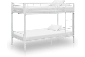 vidaXL Cama Litera Dormitorio Habitación Infantil Doble para Niños Juevenil Robusta Escalera Estable y Duradera de Metal Blanca 90x200 cm