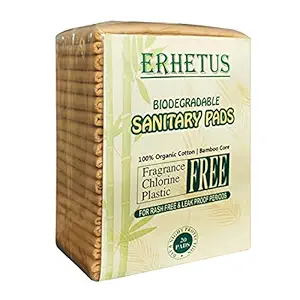 ERHETUS Organic Biodegradable Sanitary Pads for Women | Natural & Eco-Friendly Cotton Base Bamboo Sanitary Napkins | Soft and Comfortable Pad for Rash Free Periods - 20 pads ( XXL, 330 mm) (Pack of 1)