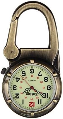 EntinoUnisex Pocket FOB Watch Antique Bronze Clip on Carabiner Luminous Face Sturdy Doctors Nurses Analog Display Quartz Movement Ent-FOB