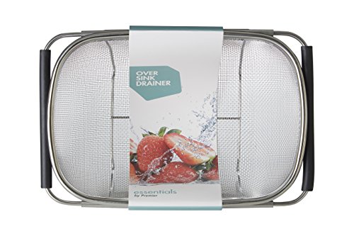 Premier Housewares Sieb für die Spüle, 11 x 42 x 19 cm, Edelstahl, ausziehbare Griffe, schwarz - 6