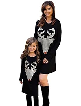 Mutter Und Tochter Frauen Mädchen Weihnachten Ältere Weihnachten Hirsch Langarm Kleid Familie Outfits Kleidung...
