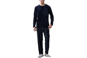 shownicer Homme Ensemble de Pyjama en Polaire Doux Chaud Confortable Vêtements de Nuit d'automne et d'hiver à Manches Longues Col Rond Hauts et Pantalons Lâche Décontracté