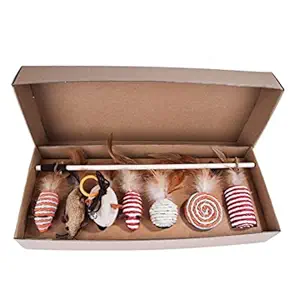 Emily Pets Custom Cute Wood Plush Play Wand Feather cat Teaser Interactive Toy - 7 Sets