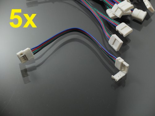 LED24.cc Lot de 5 connecteurs rapides en L 4 pôles pour bande LED RVB Fixation sans soudure 160 x 10 mm