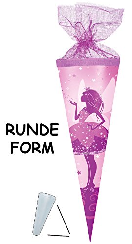Schultüte – Elfenkönigin – Schmetterlings Fee – 22 / 35 / 50 / 70 / 85 cm – Zuckertüte ALLE Größen – mit / ohne Kunststoff Spitze Spitze – rund – 6-eckig – 12-eckig – Nester – Elfen – Schmetterling – Elfe / Sterne – lila – für Mädchen - 3